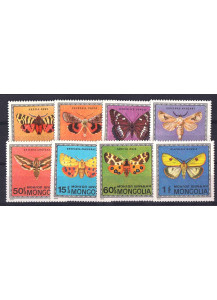 Mongolia serie completa 8 bolli sulle farfalle 1974 Yvert 695/702 